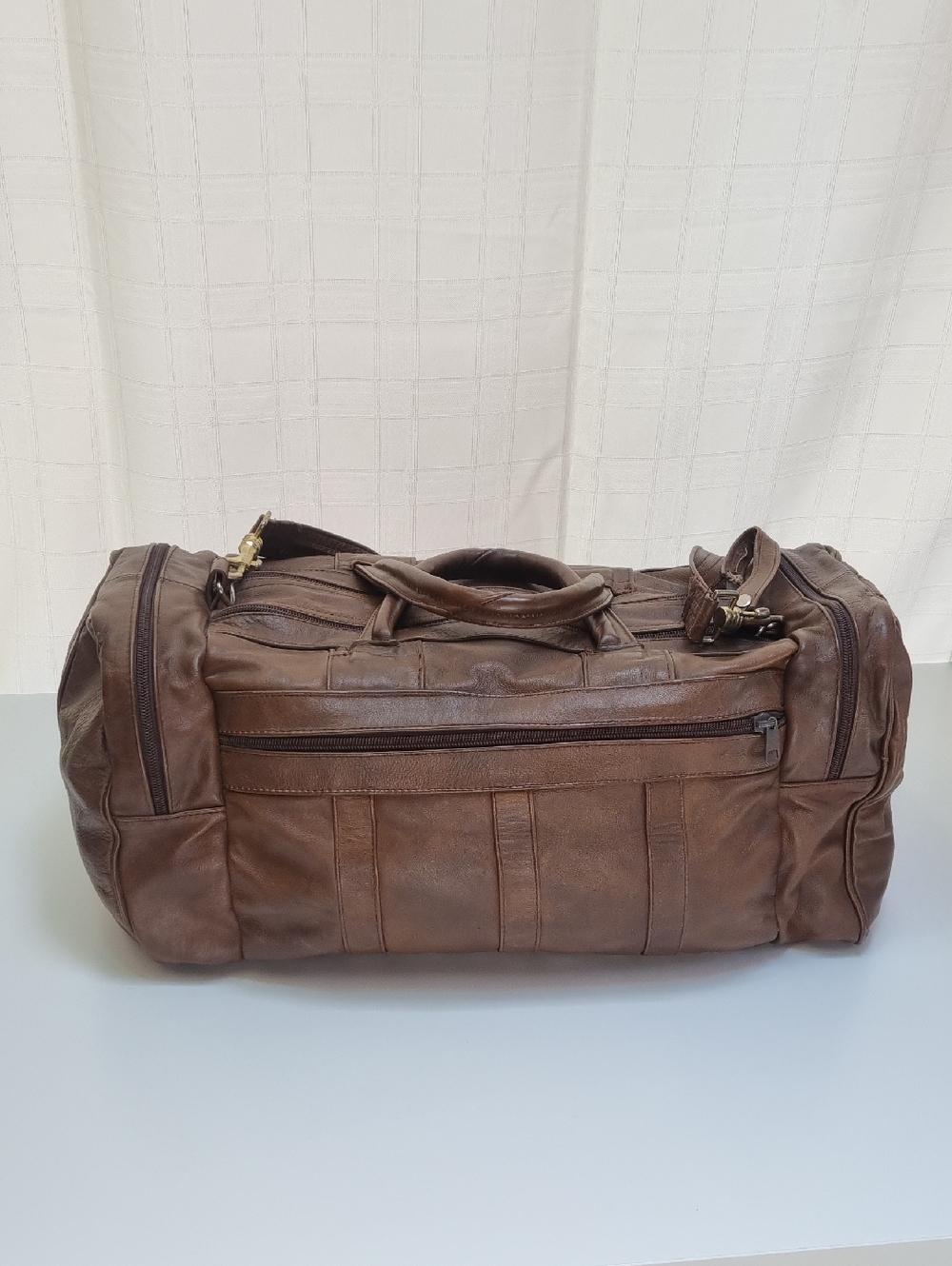 Genuine Leather Handbag – Elegant Classic Brown Weekender Duffel Bag - Men